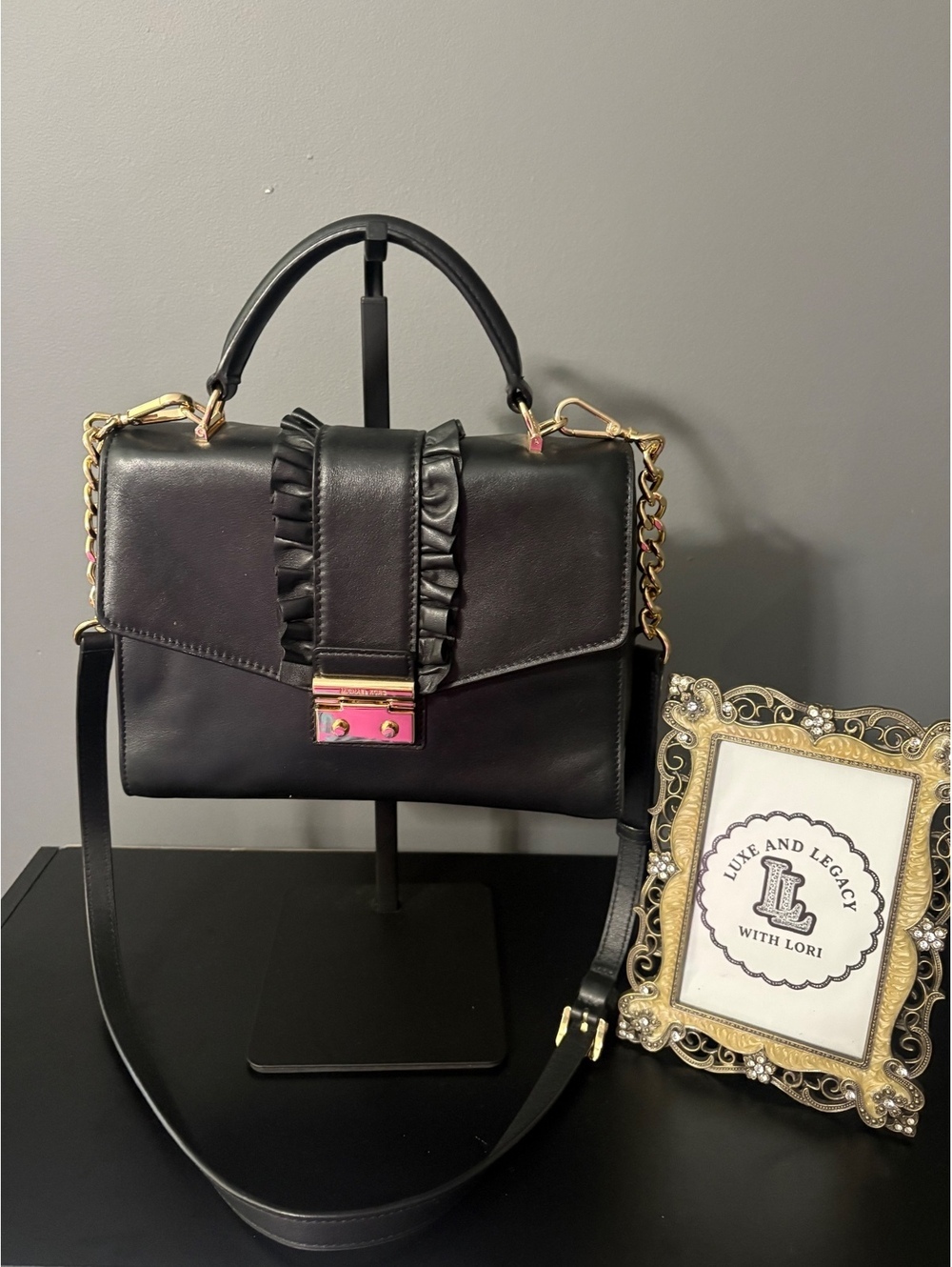 NWT MICHAELMichael Kors Sloan Medium Ruffle Leather Top Handle Satchel Black